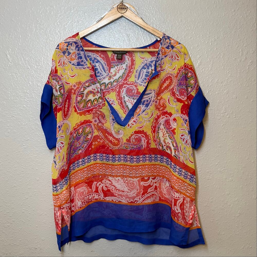 Tommy Bahama 100% Silk Blouse Paisley Sheer Colorful Beach Resort Women’s Medium - Picture 7 of 8